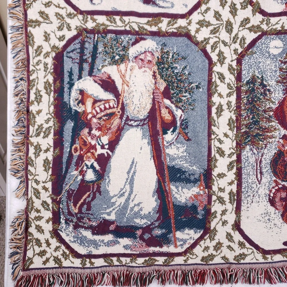 Christmas‎ Santa Tapestry Throw Blanket Woven Fringe Holiday Victorian 46x54